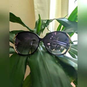 Vintage Black Sunglasses With Gold Accent